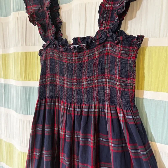 Hill House The Nap Dress Plaid Ruffles Smocked Sz Small - Picture 6 of 9